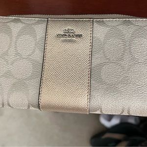 COACH Gold Metallic Long Zip Around Wallet